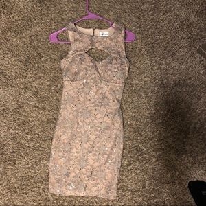 Sequin and lace gold mini dress